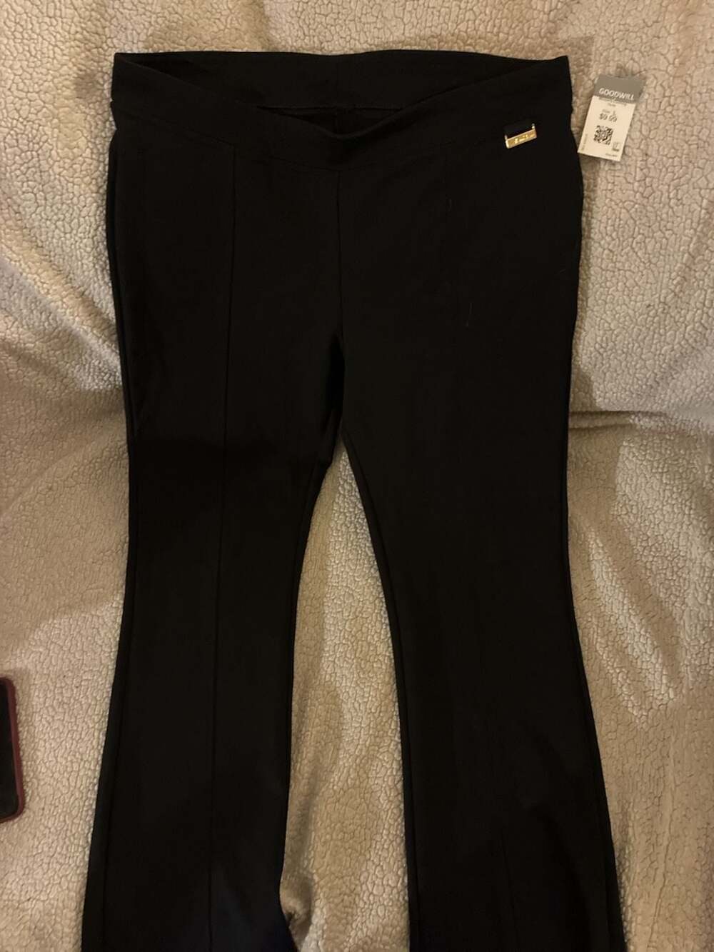Calvin Klein Women's Black Power Stretch Flare Pants with Front Slit